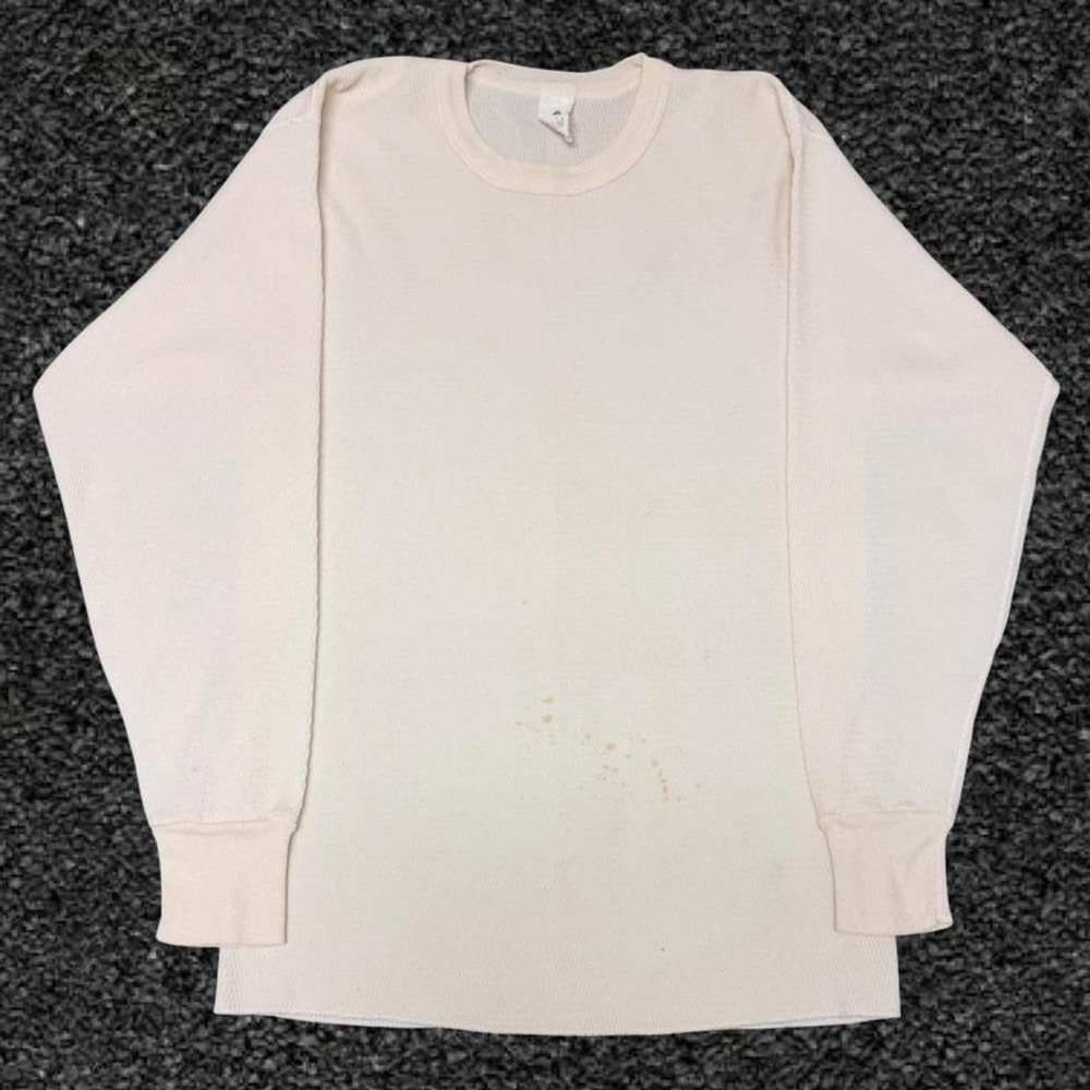 Vintage Indera Mills Men XL Cream White Thermal Waffle Knit Shirt Long Sleeve